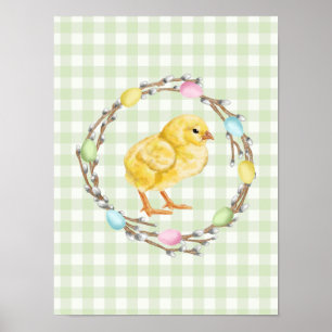 Küken und bunter Weidenkranz Grüne Ostern Poster