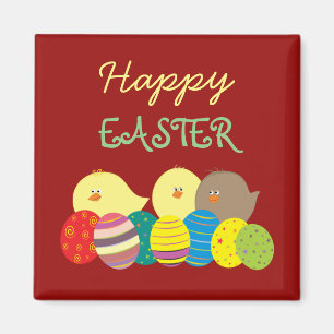 Küken und Eier Süße Cartoon-Rot Fröhliche Ostern Magnet