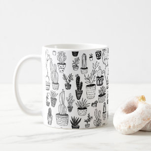 Kukteen in Töpfen Süßes Muster Schwarz & Weiß Kaffeetasse