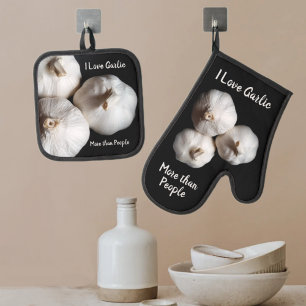 Kulinarisch I Liebe Knoblauch mehr als Leute Spaß Ofenhandschuh & Topflappen-Set