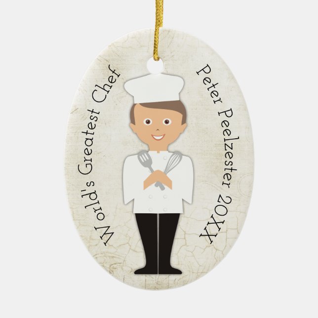 Kulinarische Absolventen männliche Koch Weihnachts Keramik Ornament (Vorne)