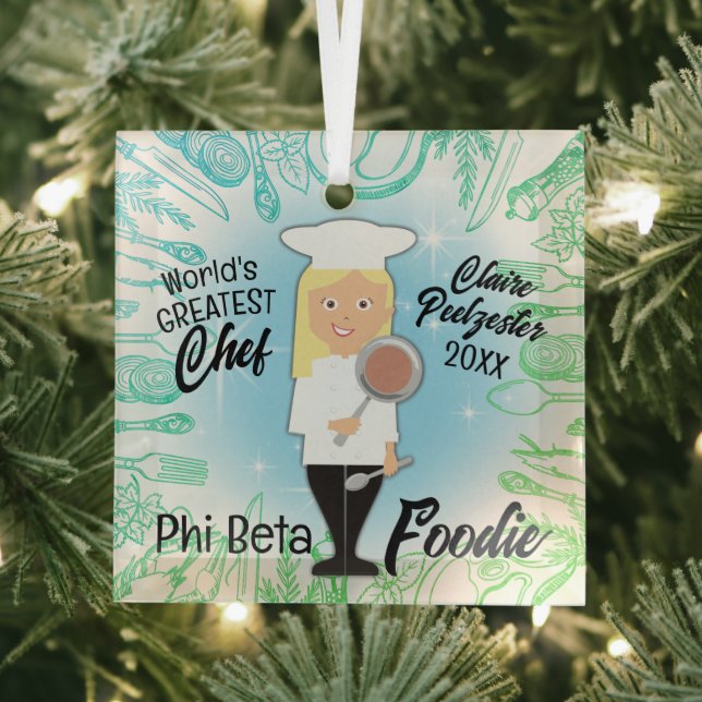 Kulinarische Absolventin Blond Koch Weihnachtsbaum Ornament Aus Glas (Insitu)