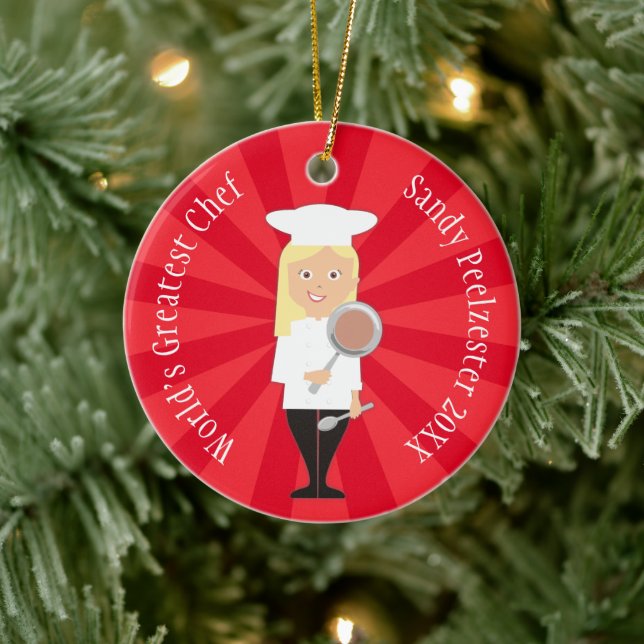 Kulinarische Blondine Koch personalisiert Weihnach Keramik Ornament (Baum)