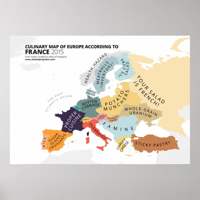 Kulinarische Karte Europas Nach Frankreich Poster (Vorne)