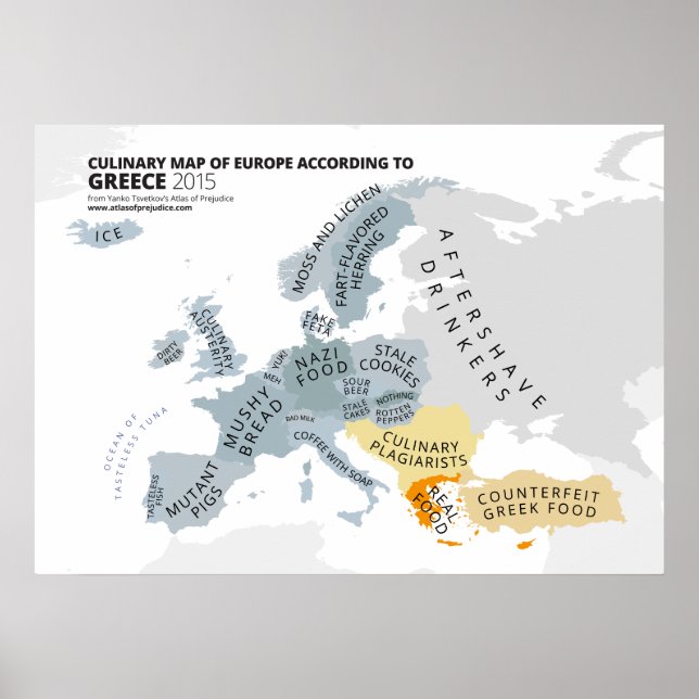 Kulinarische Karte Europas nach Griechenland Poster (Vorne)