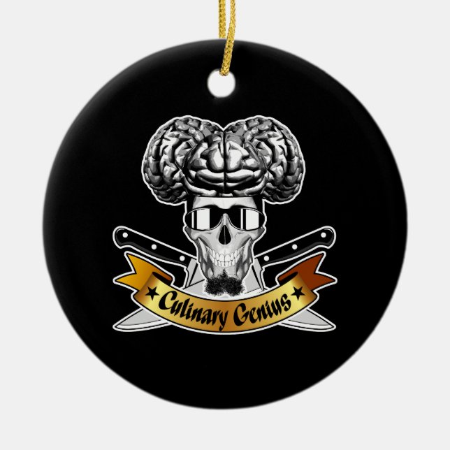 Kulinarisches Genie: Koch Skull Keramik Ornament (Vorne)