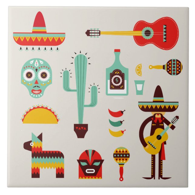 Kulturillustationen in Mexiko Fliese (Vorderseite)