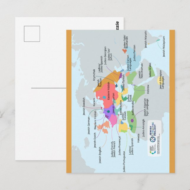 Kulturkarte der jüdischen Sprachen Postkarte (Vorne/Hinten)