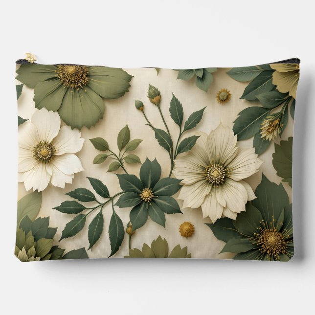 Kulturtasche grünes Blumenmuster  Zubehörtasche (Vorderseite)