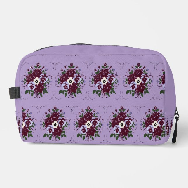Kulturtasche mit violettem Blumenmuster Waschbeutel (Vorderseite)