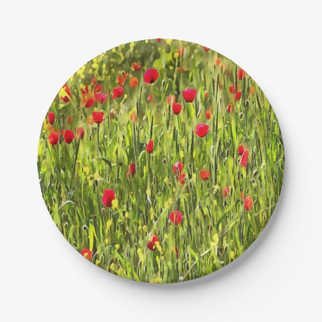 Kulturwiese Mohnlandschaft Pappteller (Vorderseite)