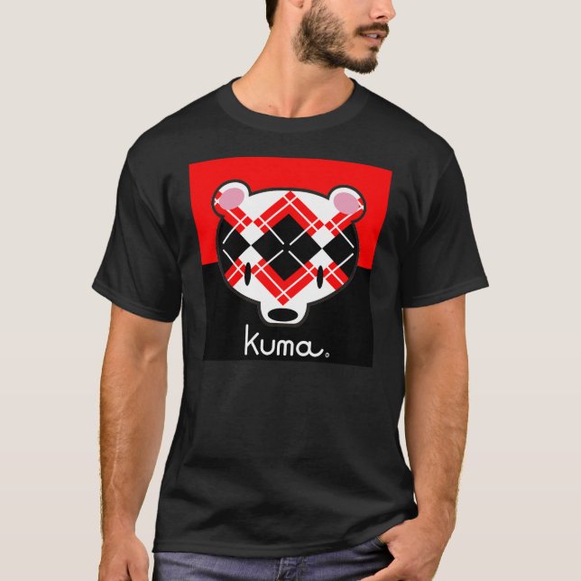 Kuma-Chan schwarze n Rot-Raute T-Shirt (Vorderseite)