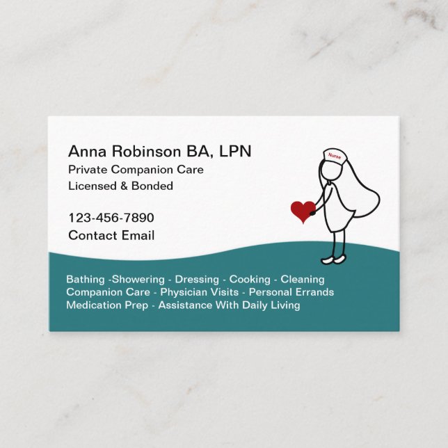 Kümmern Companion Care LPN Nurse Visitenkarte (Vorderseite)