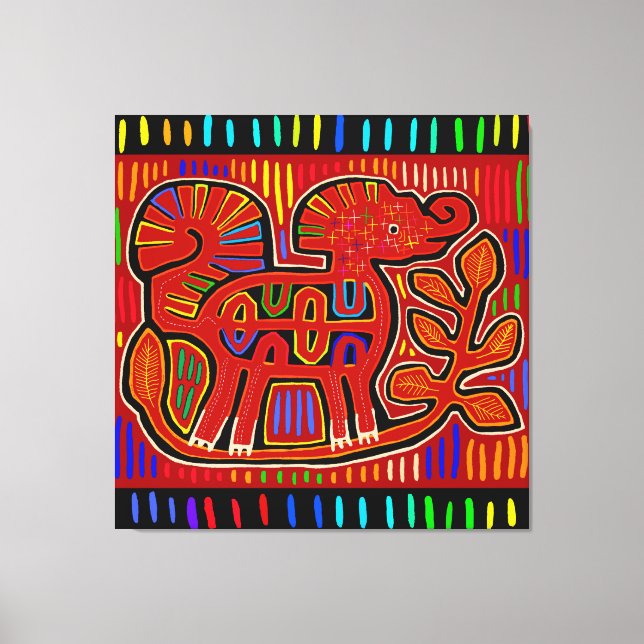 Kuna Indian Baby Elephant - Mola Folk Art Leinwanddruck (Vorderseite)