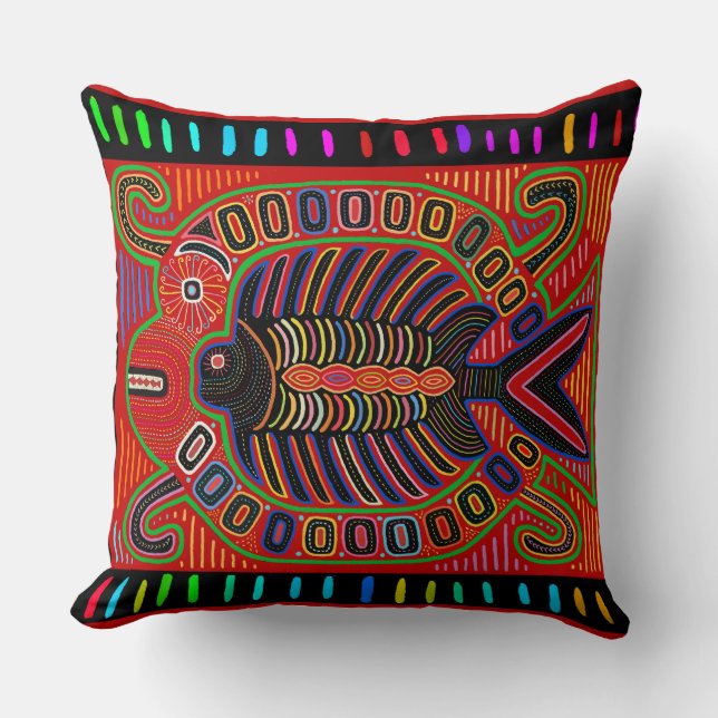 Kuna Indian Flying Fish Mola Throw Kissen (Vorderseite)