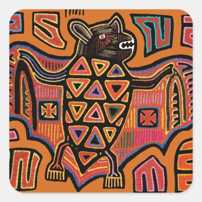 Kuna Indian Mola Bat Quadratischer Aufkleber (Vorderseite)