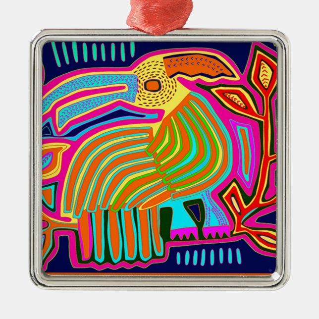 Kuna Indian Mola Collage Ornament Aus Metall (Vorne)