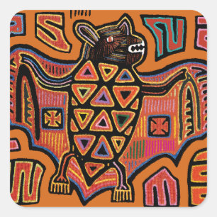 Kuna Indian Mola Fledermaus Quadratischer Aufkleber