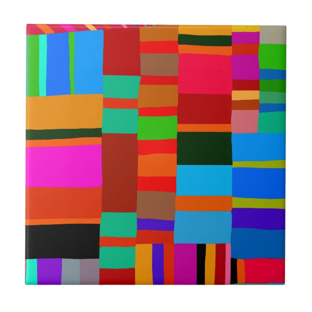 Kuna Indian Mola Folk Art - Red Blue Orange Fliese (Vorderseite)