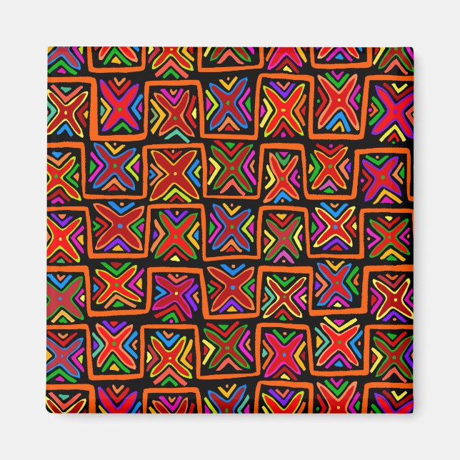 Kuna Indian Mola Tribal Karos - Red - Magnet (Vorne)