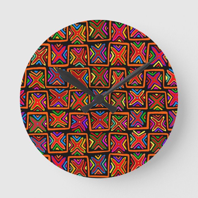 Kuna Indian Mola Tribal Karos - Red - Runde Wanduhr (Vorderseite)