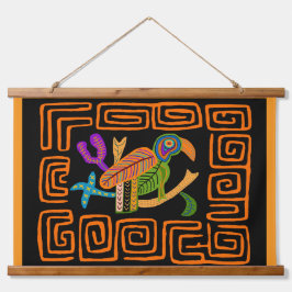 Kuna Indian Mola Tropischer Papagei Wandteppich Mit Holzrahmen