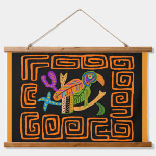 Kuna Indian Mola Tropischer Papagei Wandteppich Mit Holzrahmen