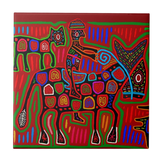 Kuna Indian Rodeo Cowboy Fliese (Vorderseite)