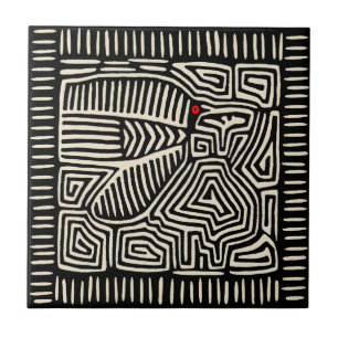 Kuna Indian Schwarzer Vogelfliese Fliese