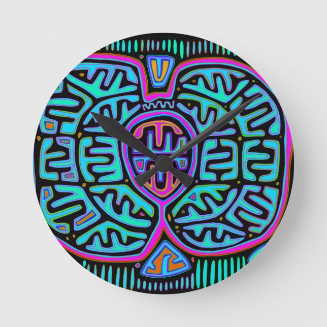 Kuna-Indische Mariposa Runde Wanduhr (Vorderseite)