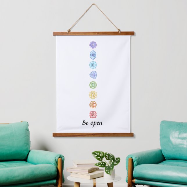 Kundalini Yoga Chakras Open Wandteppich Mit Holzrahmen (Wohnzimmer)