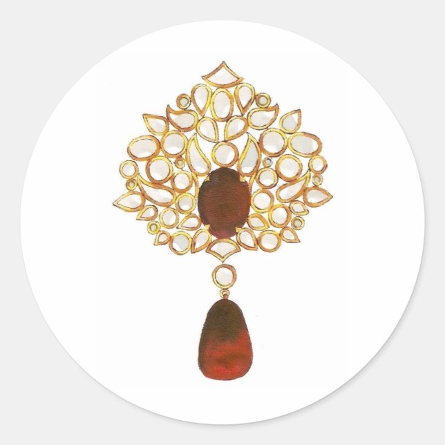 Kundan und Ruby Brooch Runder Aufkleber (Vorderseite)
