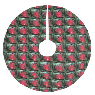 Kundengebundener kleiner Wohnwagen des roten Sinti Polyester Weihnachtsbaumdecke