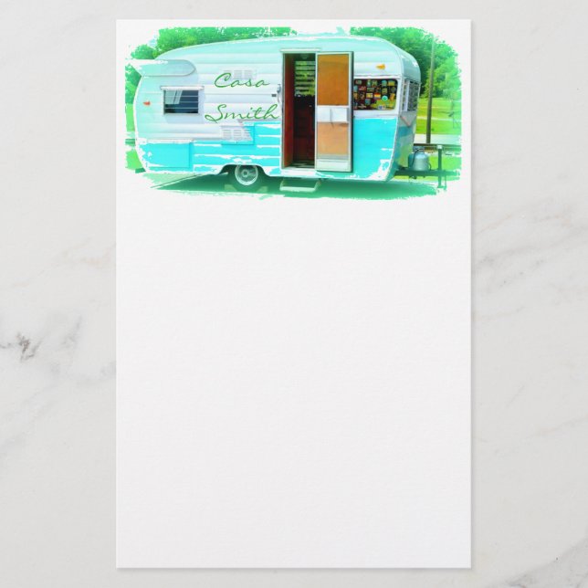 Kundengebundener Retro Vintager Camper Briefpapier (Vorderseite)