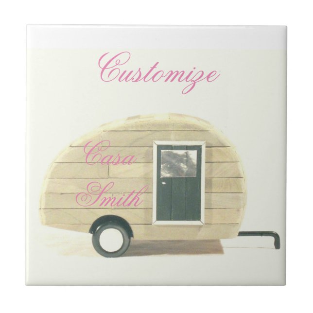 Kundengebundener Retro Vintager Teardropcamper Fliese (Vorderseite)