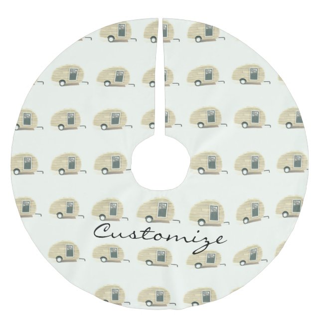 Kundengebundener Retro Vintager Teardropcamper Polyester Weihnachtsbaumdecke (Vorderseite)