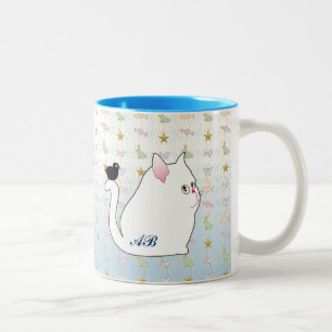 Kundengerecht: Amsel u. fette schwarze Katze Zweifarbige Tasse