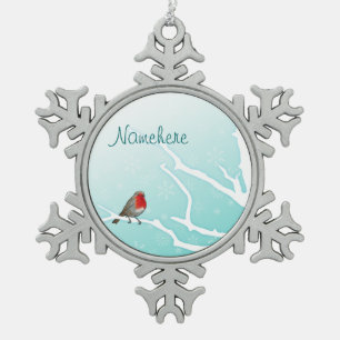 Kundengerecht: Robin in einem Baum Schneeflocken Zinn-Ornament