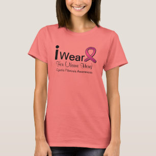 Kundengerecht trage ich ein Fibrose-Band T-Shirt