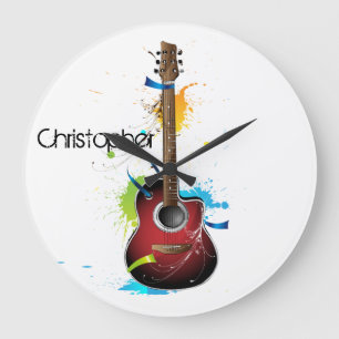 Kundengerechte Akustikgitarre mit Farben-Spritzern Große Wanduhr
