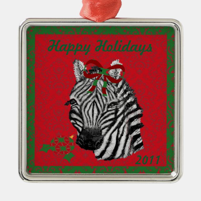 Kundengerechte frohe Feiertage Zebra-Verzierung Silbernes Ornament (Vorne)
