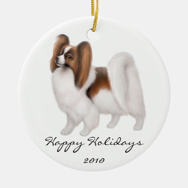 Kundengerechte Papillon Hundeverzierung Keramikornament (Vorne)