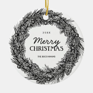 Kundengerechte Schwarzweiss-Wreath-Foto-Verzierung Keramik Ornament