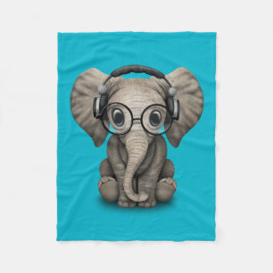 Kundengerechter Baby-Elefant DJ mit Kopfhörern Fleecedecke