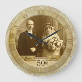 Kundengerechter Foto-Uhr-Golddamast-römische Große Wanduhr