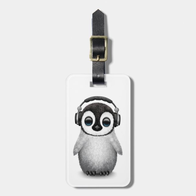 Kundengerechter niedlicher BabyPenguin DJ mit Gepäckanhänger (Vorderseite vertikal)