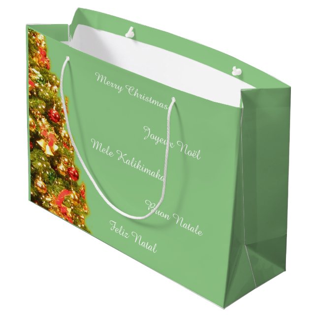 Kundengerechter verzierter Weihnachtsbaum Große Geschenktüte (Rückseite Schrägansicht)