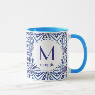 Kundengerechtes blaues und weißes geometrisches tasse