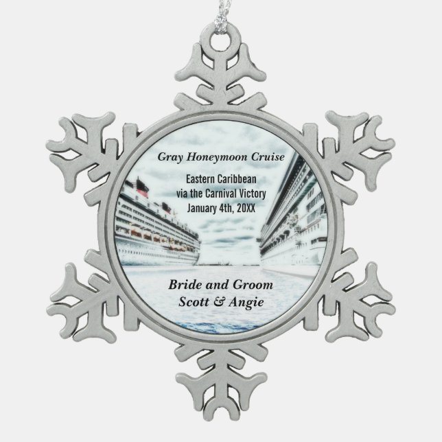 Kundengerechtes Flitterwochen-Kreuzschiff Schneeflocken Zinn-Ornament (Vorderseite)