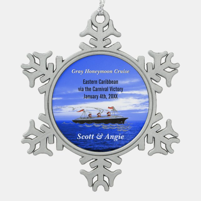 Kundengerechtes Flitterwochen-Kreuzschiff Schneeflocken Zinn-Ornament (Vorderseite)